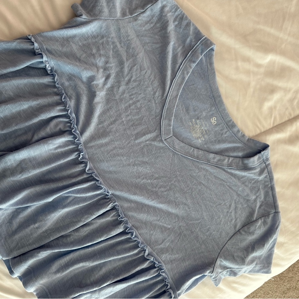 Blue Ruffle Short Sleeve Top